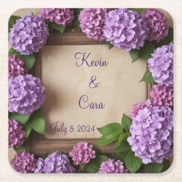 Paarse en roze hortensia's kartonnen onderzetters