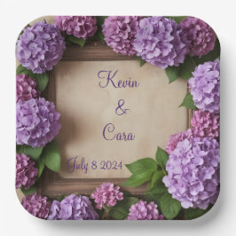 Paarse en roze hortensia's papieren bordje