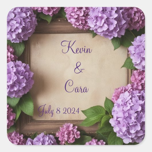Paarse en Roze Hortensia's Vierkante Sticker (Voorkant)