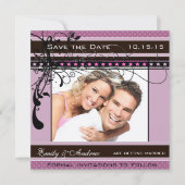 Paarse en Roze Huwelijksfoto Save the Date Kaart (Voorkant)