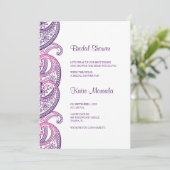 Paarse en Roze Indiase Paisley Bruidsmeisje Feest Kaart (Staand voorkant)