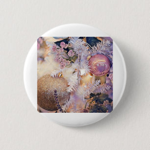 Paarse en roze kerstversieringen ronde button 5,7 cm