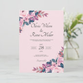Paarse en Roze  klassieker bruiloft uitnodiging (Staand voorkant)