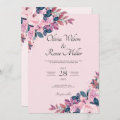 Paarse en Roze  klassieker bruiloft uitnodiging (Voorkant / Achterkant)