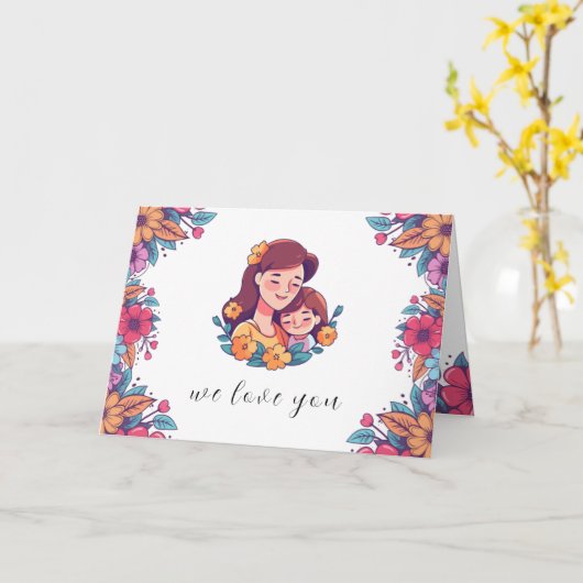 paarse en roze kleurrijke Happy Moederdag Kaart (Gele Bloem)