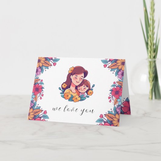 paarse en roze kleurrijke Happy Moederdag Kaart (Voorkant)