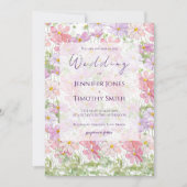 paarse en roze kosmos bloemen aquarel kaart (Voorkant)