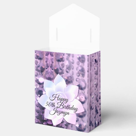 Paarse en roze legant gebeiteld bedankdoosjes (Geopend)