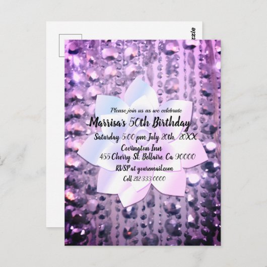 Paarse en roze legant gebeiteld briefkaart (Voorkant / Achterkant)