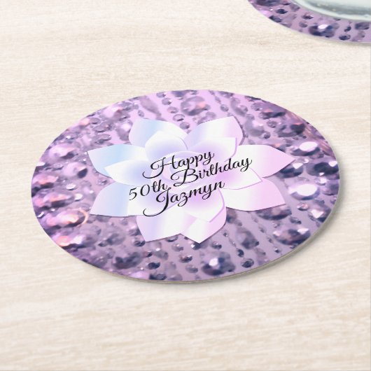 Paarse en roze legant gebeiteld ronde kartonnen onderzetter (Gebogen)