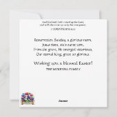 Paarse en roze lente bloemenkonijn paaspicknick feestdagenkaart (Achterkant)