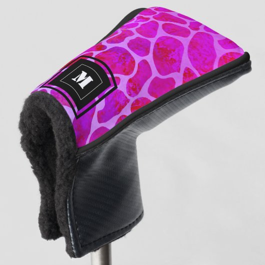 Paarse en Roze Leopard Print Monogram Golfclubs Golfheadcover (3/4 voorkant)