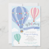 Paarse en roze luchtballon - uitnodiging van afgel (Voorkant)