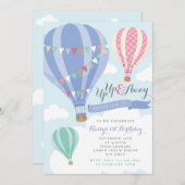 Paarse en roze luchtballon - uitnodiging van afgel (Voorkant / Achterkant)