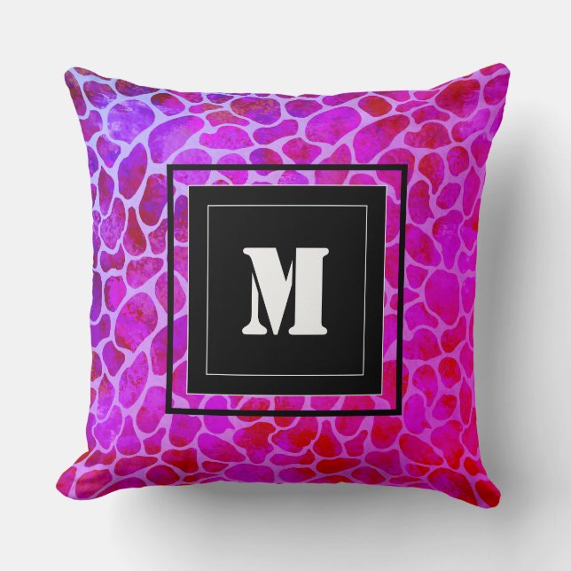 Paarse en Roze Luipaard Print Monogram Kussen (Voorkant)