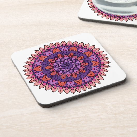 Paarse en roze mandala bier onderzetter (Linkerzijde)