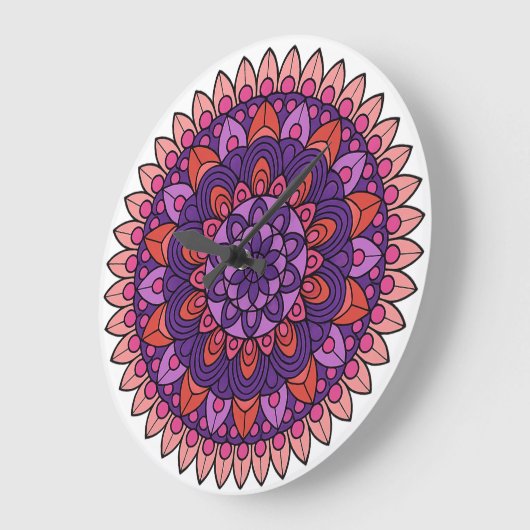Paarse en roze mandala grote klok (Hoek)