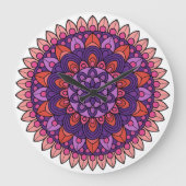 Paarse en roze mandala grote klok (Voorkant)