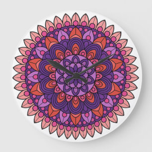 Paarse en roze mandala grote klok