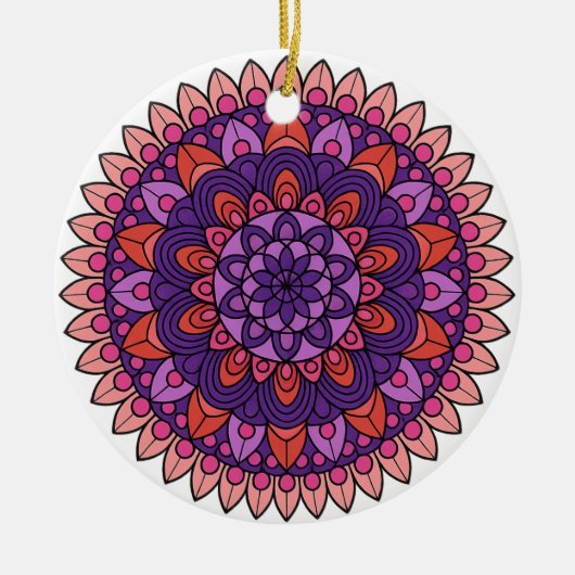 Paarse en roze mandala keramisch ornament (Voorkant)