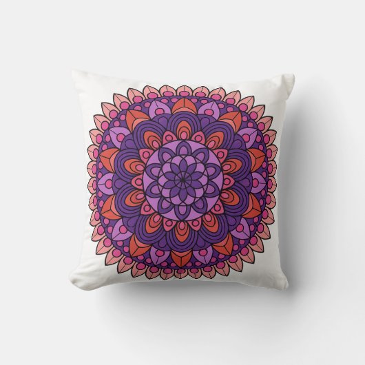 Paarse en roze mandala kussen (Voorkant)