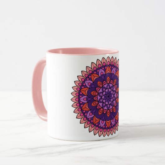 Paarse en roze mandala mok (Voorkant links)