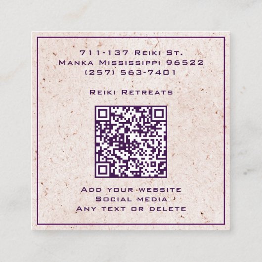 Paarse en roze Mandala Reiki Healing Meditatie Vierkante Visitekaartje (Achterkant)