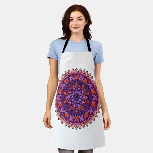 Paarse en roze mandala schort (Gedragen)