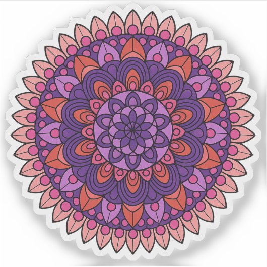 Paarse en roze mandala sticker (Voorkant)