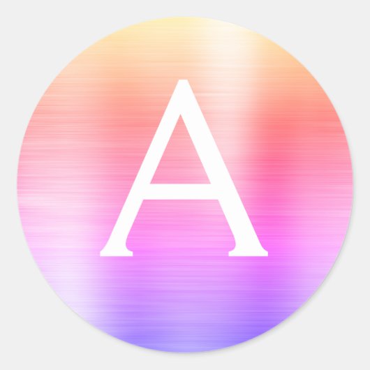 Paarse en roze metalen monogram ronde sticker (Voorkant)