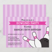 Paarse en roze moderne bowlingpartij kaart (Voorkant / Achterkant)