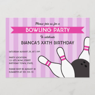 Paarse en roze moderne bowlingpartij kaart