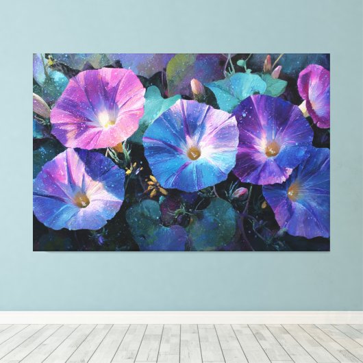 Paarse en Roze Morning Glory Schildering Abstract Canvas Afdruk (Insitu (Houten vloer))