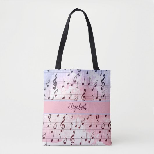 Paarse en roze muzieknoot tote bag (Voorkant)