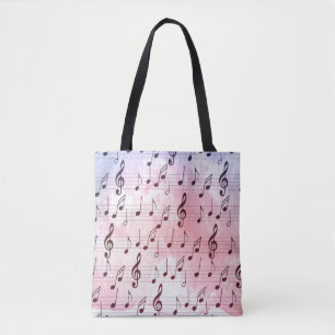 Paarse en roze muzieknoot verdrievoudigd muzikant tote bag
