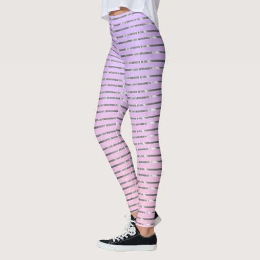 Paarse en roze ombre zilverstrepen strepen leggings (Links)