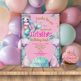 Paarse en roze Oneder het zee Zeemeermin verjaarda Kaart