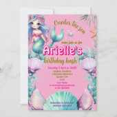 Paarse en roze Oneder het zee Zeemeermin verjaarda Kaart (Voorkant)