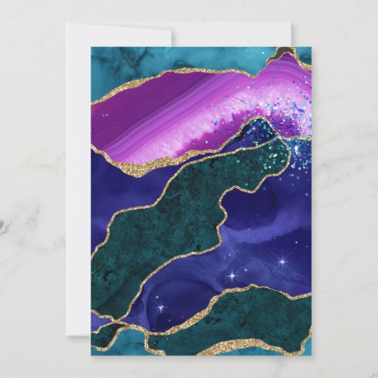 Paarse en roze pacock Agate & goudglitter Weddensc Kaart (Achterkant)