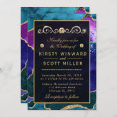 Paarse en roze pacock Agate & goudglitter Weddensc Kaart (Voorkant / Achterkant)