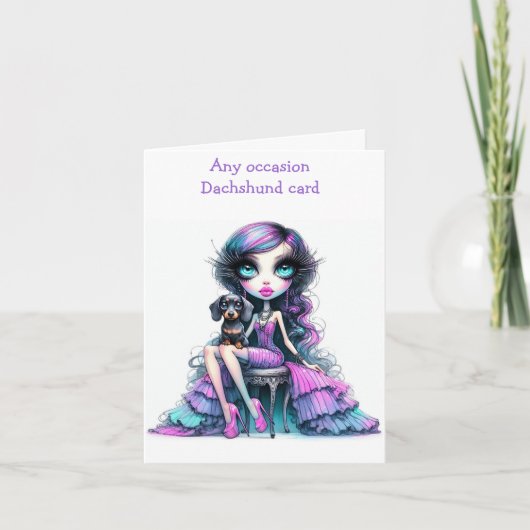 Paarse en Roze Pastel Dachshund Kaart (Voorkant)