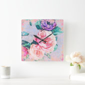 Paarse en roze pony WreatWall Clock Vierkante Klok (Huis)