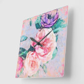 Paarse en roze pony WreatWall Clock Vierkante Klok (Hoek)