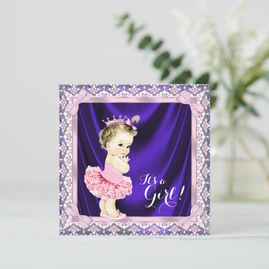 Paarse en roze Princess Tutu Ballerina Douche Kaart (Staand voorkant)