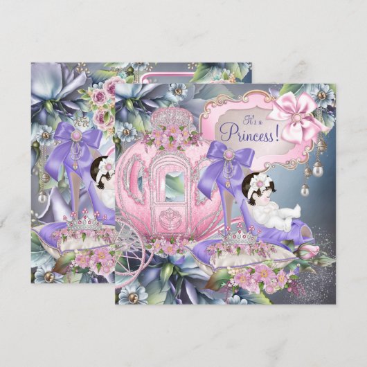 Paarse en roze prinses Baby shower Kaart (Voorkant / Achterkant)