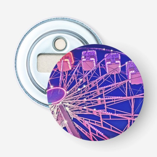 Paarse en roze reuzenrad button flesopener (Voorkant)