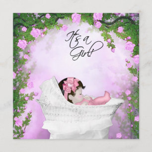 Paarse en Roze Roos Baby Meisje Shower Kaart