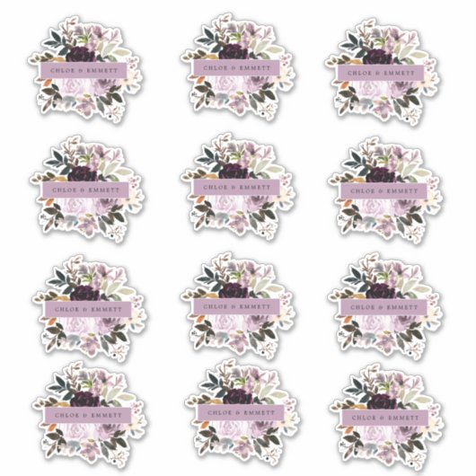 Paarse en roze roos bloemenbruiloft sticker (Voorkant)