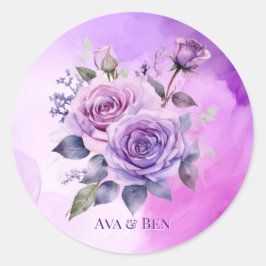 Paarse en roze Rose Alcohol Garden Wedding Ronde Sticker