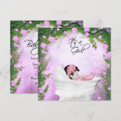 Paarse en roze Rose Baby Girl Shower Kaart (Voorkant / Achterkant)